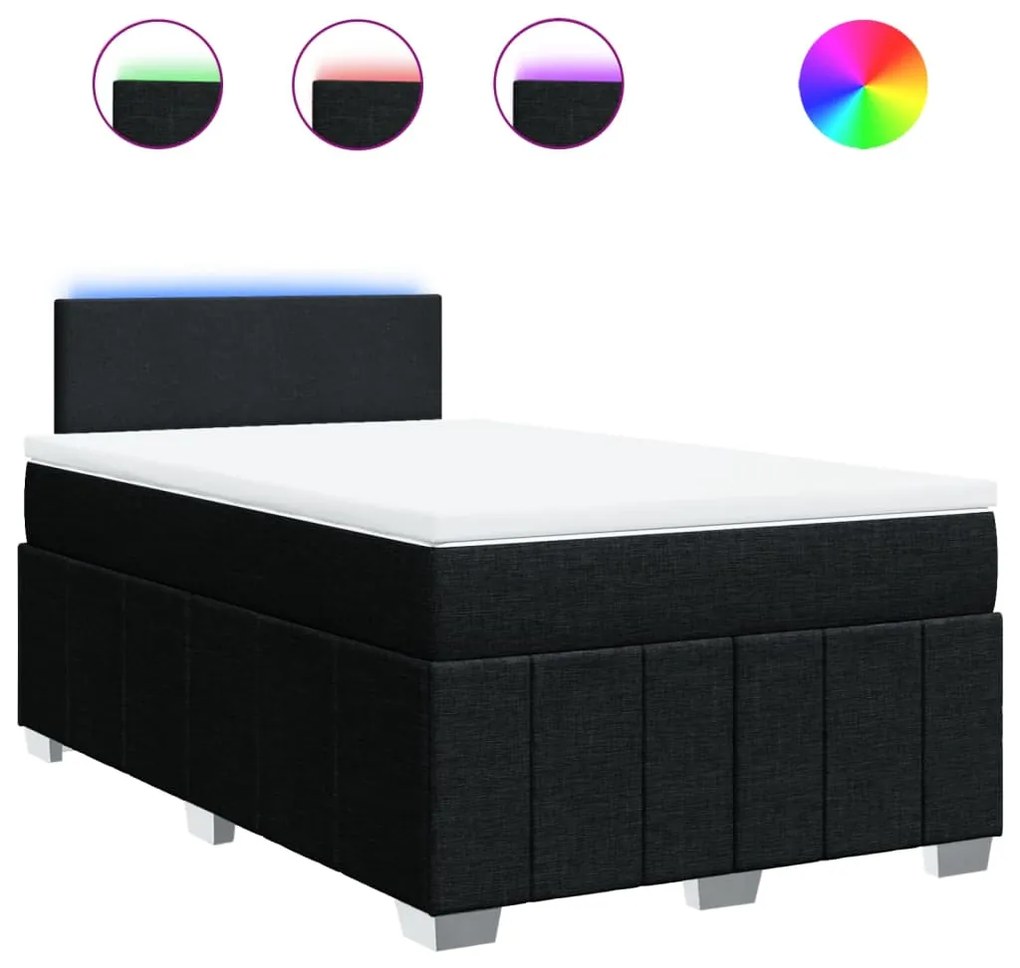 vidaXL Κρεβάτι Boxspring με Στρώμα Μαύρο 120x200 εκ. Υφασμάτινο