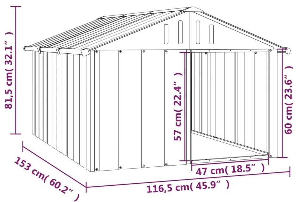 vidaXL Σπιτάκι Σκύλου Γκρι 116,5x153x81,5 εκ. Γαλβανισμένο Χάλυβα