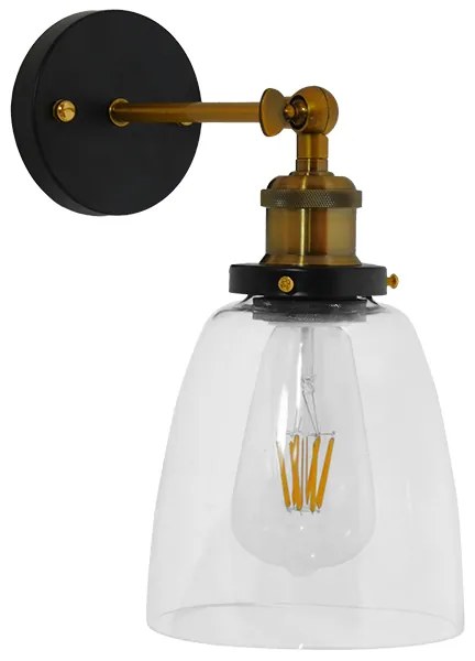 GloboStar LYDIA 01071 Vintage Φωτιστικό Τοίχου Απλίκα Μονόφωτο Χρυσό Μεταλλικό με Γυάλινη Καμπάνα Φ14 x Μ25.5 x Π14.5 x Υ29.5cm