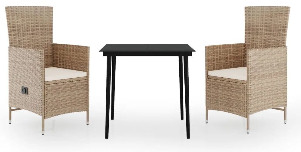 vidaXL Σετ Τραπεζαρίας Κήπου 3 Τεμαχίων Μπεζ με Μαξιλάρια