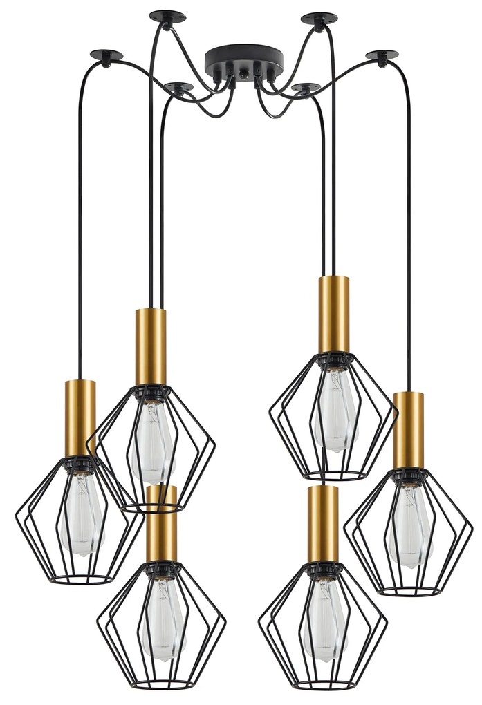 SE21-GM-4-BL6-GR1 ADEPT TUBE Gold Matt Pendant Black Metal Grid+ HOMELIGHTING 77-8618