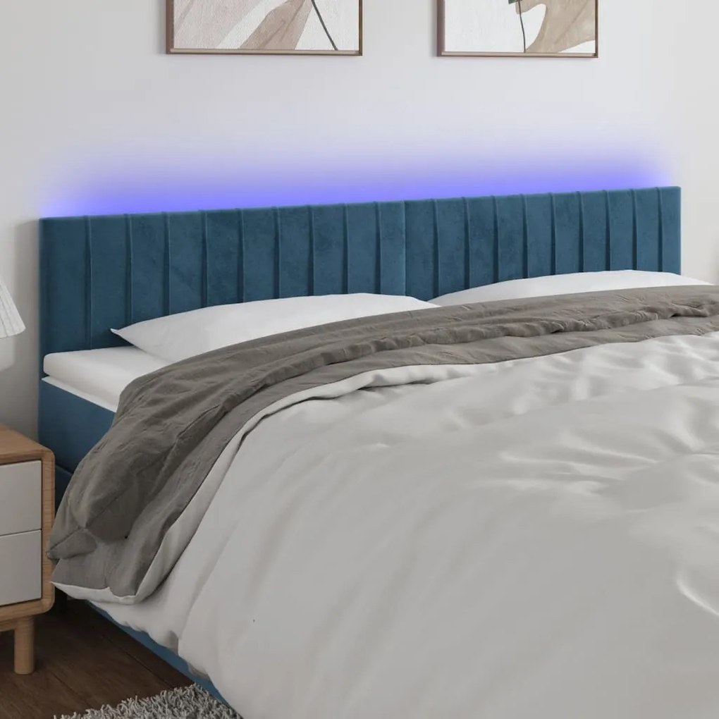 vidaXL Κεφαλάρι Κρεβατιού LED Σκούρο Μπλε 160x5x78/88 εκ. Βελούδινο