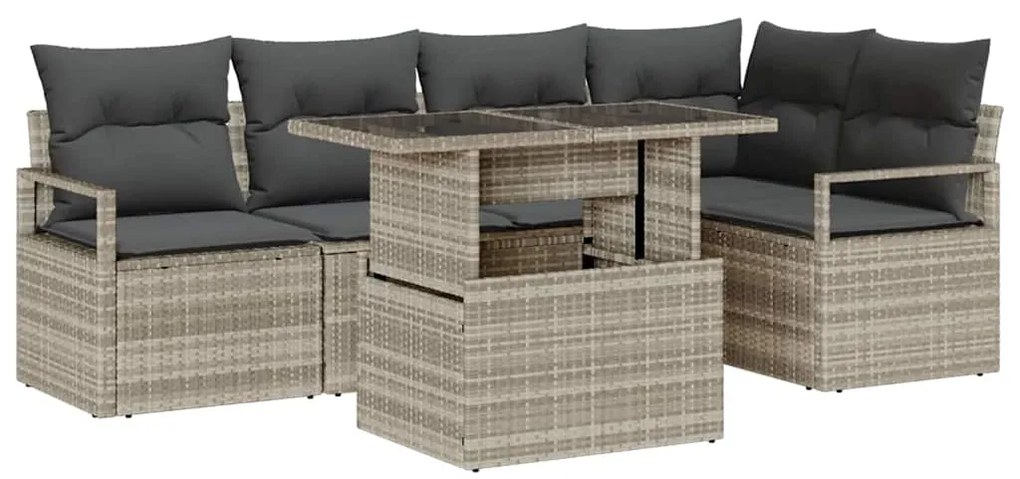 vidaXL Σετ Καναπέ Κήπου με μαξιλάρι 6 pcs Ανοιχτό γκρι συνθετικό ρατάν