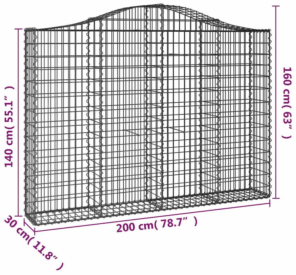 vidaXL Συρματοκιβώτια Τοξωτά 9 τεμ. 200x30x140/160 εκ. Γαλβαν. Ατσάλι