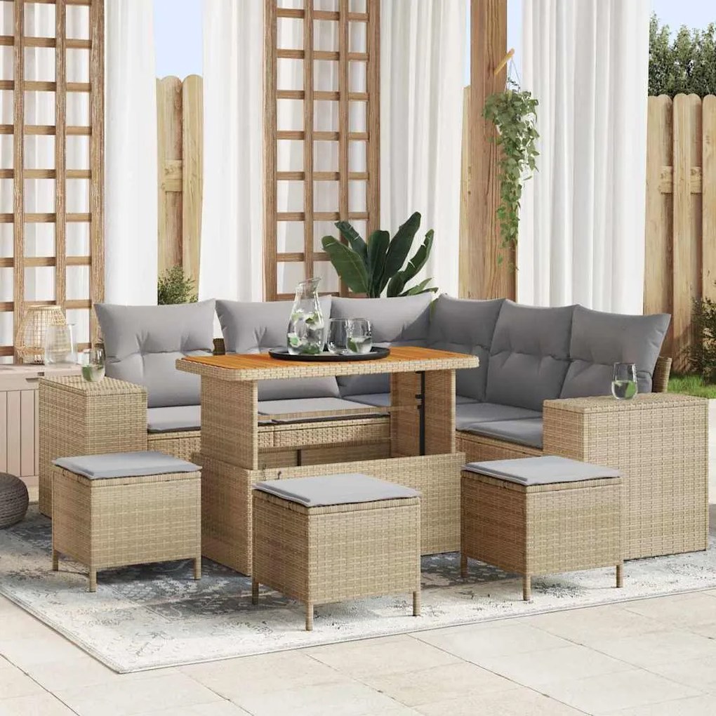 vidaXL Σετ Καναπέ Κήπου 9 pcs Μπεζ, Ανοιχτό Γκρι 110 x 55 x 71 εκ