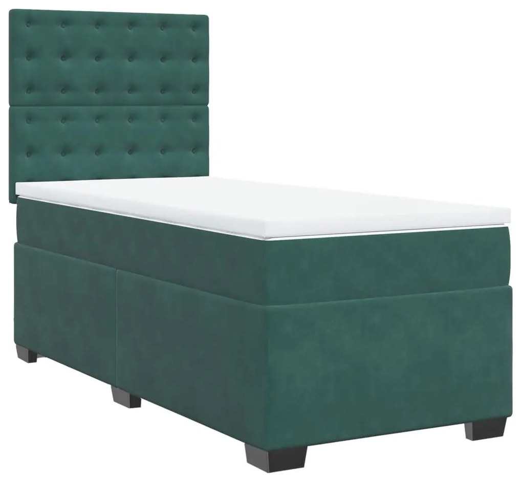 vidaXL Κρεβάτι Boxspring με Στρώμα Σκούρο Πράσινο 90x200 εκ. Βελούδινο