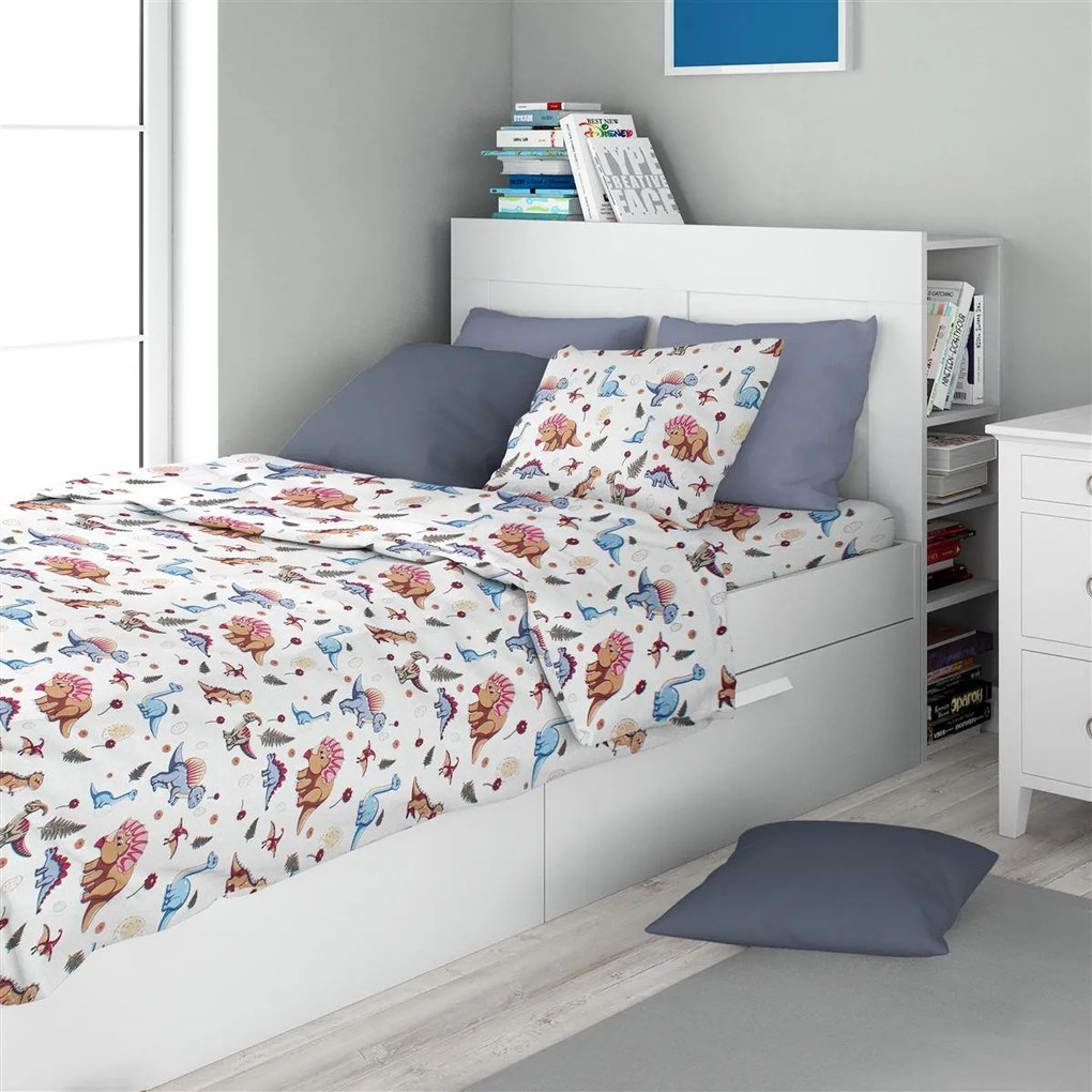 Σετ Σεντόνια 3τμχ Βαμβακερά Μονά 160x240εκ. Dinosaur 519 White-Blue Dimcol