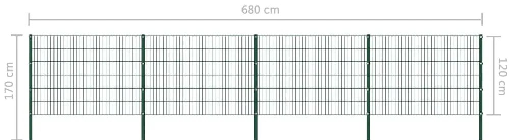 vidaXL Πάνελ Περίφραξης με Στύλους Πράσινο 6,8 μ. Σιδερένιο