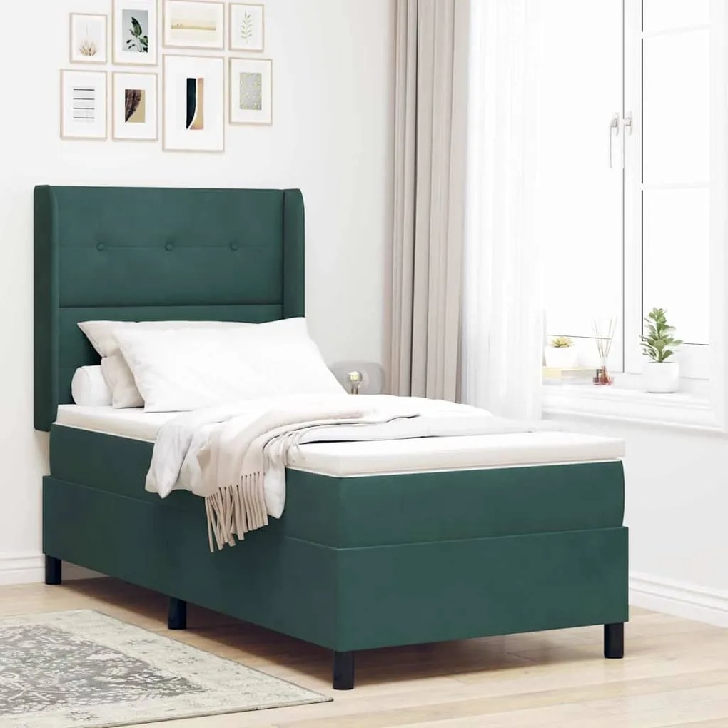 vidaXL Κρεβάτι με ελατήρια Σκούρο πράσινο 90 x 200 cm Βελούδο