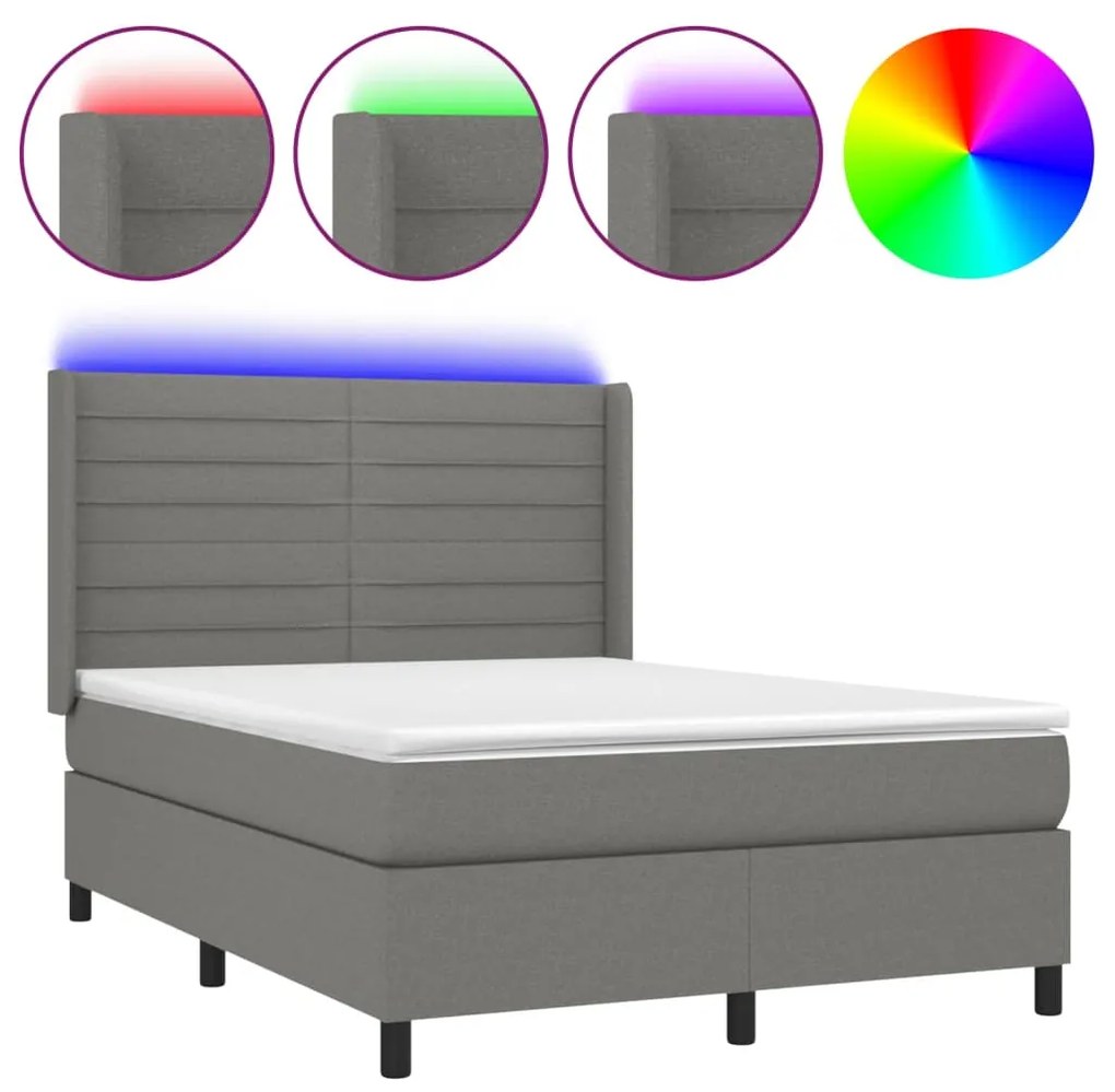 ΚΡΕΒΑΤΙ BOXSPRING ΜΕ ΣΤΡΩΜΑ &amp; LED ΣΚ.ΓΚΡΙ 140X190ΕΚ. ΥΦΑΣΜΑΤΙΝΟ 3138390