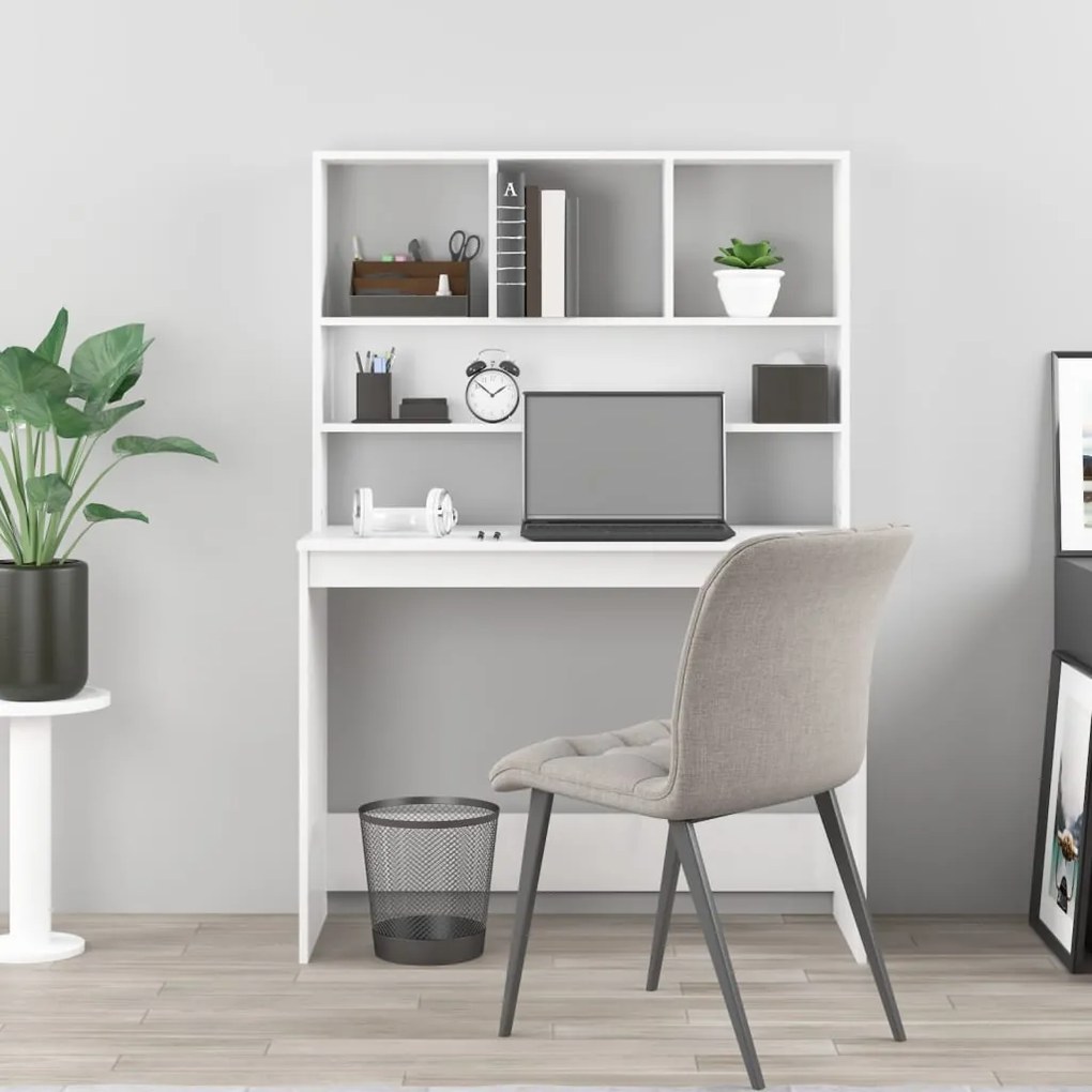 vidaXL Γραφείο με Ράφια Γυαλ. Λευκό 102x45x148 εκ. Επεξεργασμένο Ξύλο