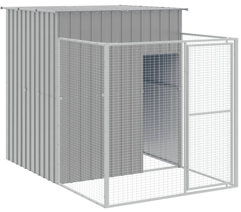 vidaXL Σπιτάκι Σκύλου με Αυλή Αν. Γκρι 165x863x181 εκ. Γαλβαν. Χάλυβας