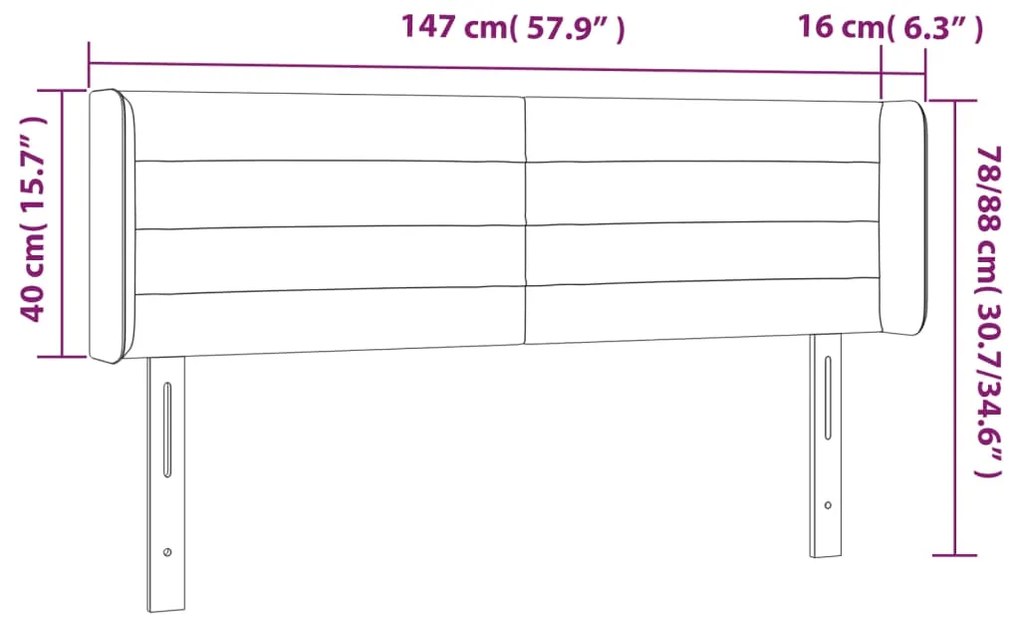 Κεφαλάρι με Πτερύγια Μαύρο 147x16x78/88 εκ. Βελούδινο 3118958
