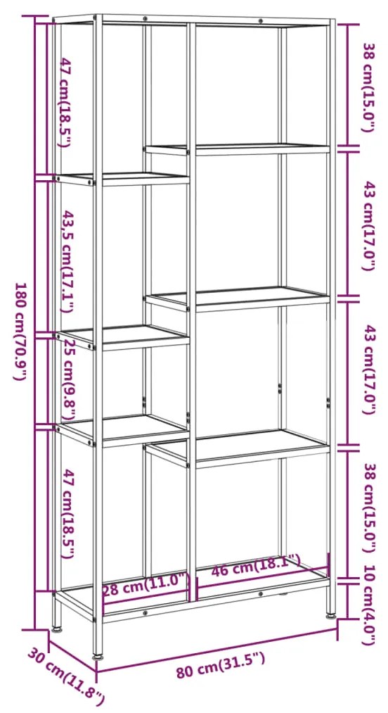 vidaXL Βιβλιοθήκη 80 x 30 x 180 εκ. από Ατσάλι και Επεξεργασμένο Ξύλο