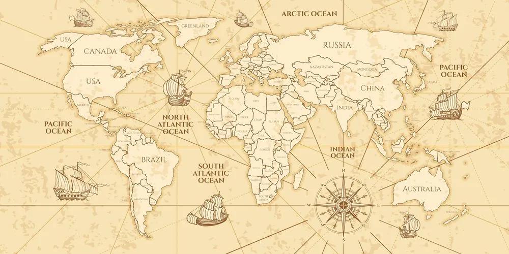 Εικόνα στον παγκόσμιο χάρτη φελλού με βάρκες - 100x50  wooden