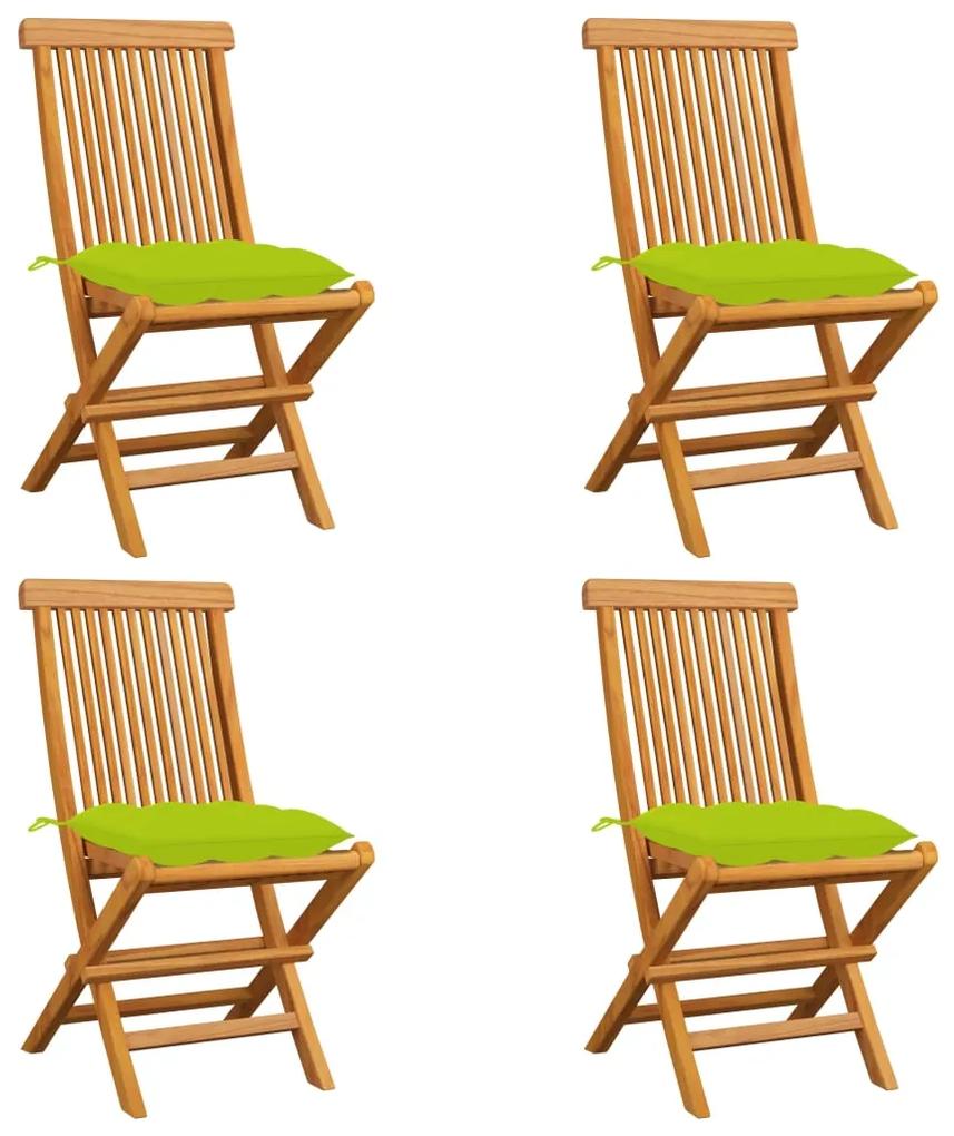Καρέκλες Κήπου 4 τεμ. Μασίφ Ξύλο Teak με Φωτ. Πράσινα Μαξιλάρια