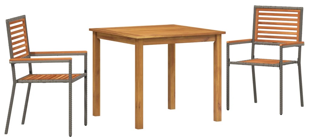 vidaXL Σερβίτσιο Κήπου 3 pcs Γκρι 85 x 85 x 74 cm Ξύλο και μέταλλο