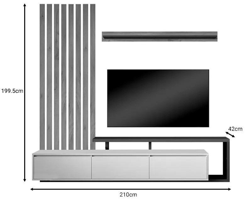 Σύνθετο σαλονιού Claironse ανθρακί μελαμίνης 225x37.6x210εκ