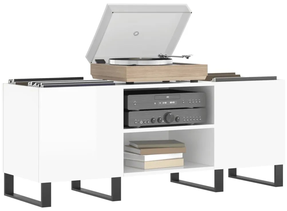 vidaXL Δισκοθήκη Γυαλιστερή Λευκή 121x38x48 εκ. από Επεξεργασμένο Ξύλο