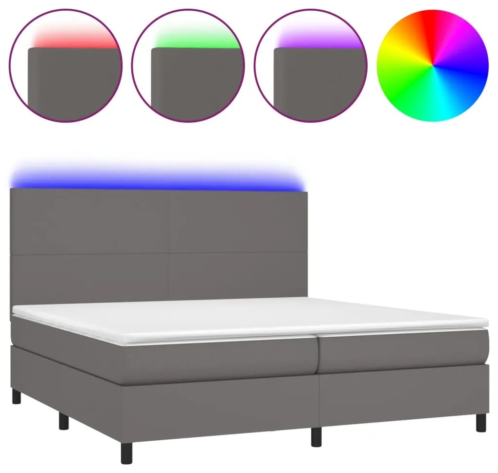 vidaXL Κρεβάτι Boxspring με Στρώμα &amp; LED Γκρι 200x200 εκ. Συνθ. Δέρμα