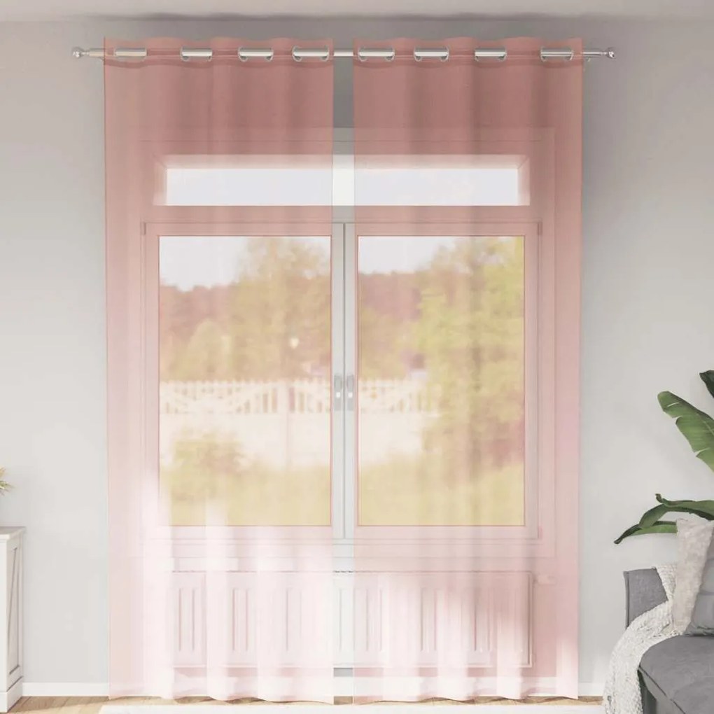 vidaXL Κουρτίνες Voile με ροδέλες 2 τεμάχια Ροζ 140x300 εκ.