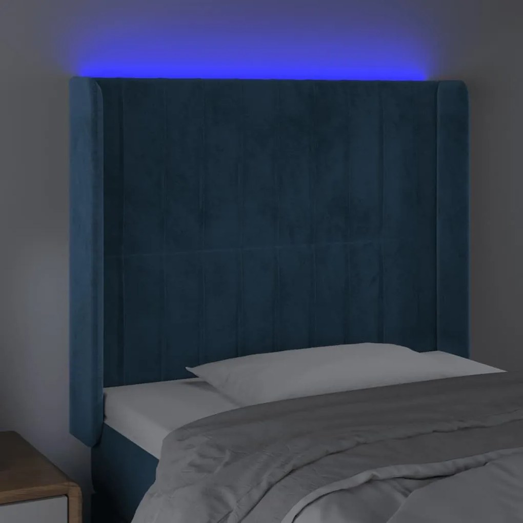 Κεφαλάρι Κρεβατιού LED Σκούρο Μπλε 83x16x118/128εκ. Βελούδινο - Μπλε