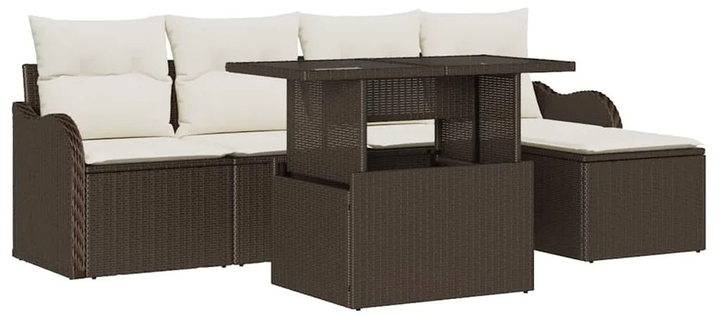 vidaXL Σετ Καναπέ Κήπου με μαξιλάρι 6 pcs Καφέ Πολυ ράταν
