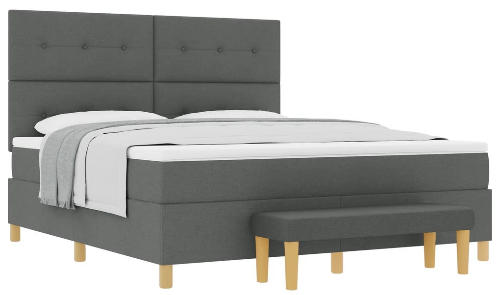 vidaXL Κρεβάτι με Στρώμα & Πάγκο Σκούρο Γκρι 180x200 cm Ύφασμα