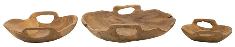 Artekko Woody Μπολ από Ξύλο Teak Φυσική Απόχρωση (40x40x8)cm (30x30x8)cm (21x21x6.5)cm Σετ/3