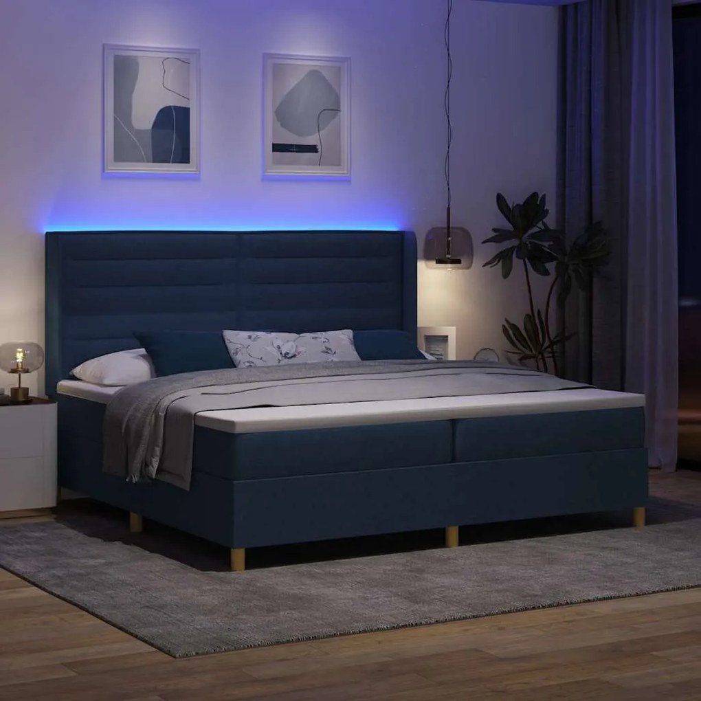 vidaXL Κρεβάτι με ελατήρια με στρώμα Μπλε 200 x 200 cm ύφασμα