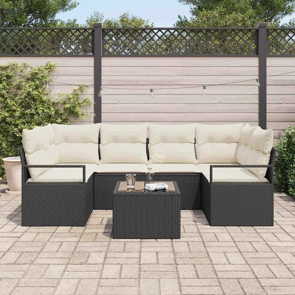 vidaXL Σετ Καναπέ Κήπου 7 pcs Μαύρο, Κρέμα 55 x 55 x 37 εκ