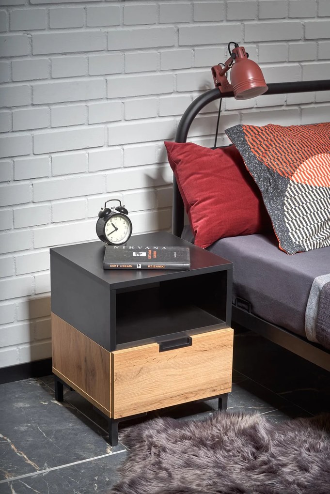 SILVIA bedside table, wotan oak - black DIOMMI V-PL-SILVIA-SZAFKA_N-WOTAN/CZARNY