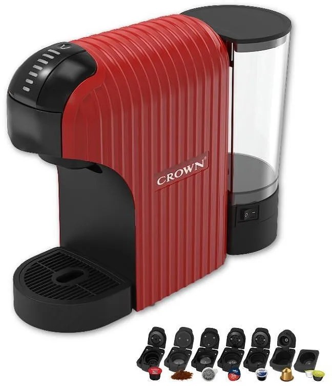 Μηχανή εσπρέσο 7σε1 Crown CCM-1532R, 20 bar, 0,9 l, 7 προσαρμογείς, ενδείξεις LED, έλεγχος μήκους καφέ, κόκκινο/μαύρο