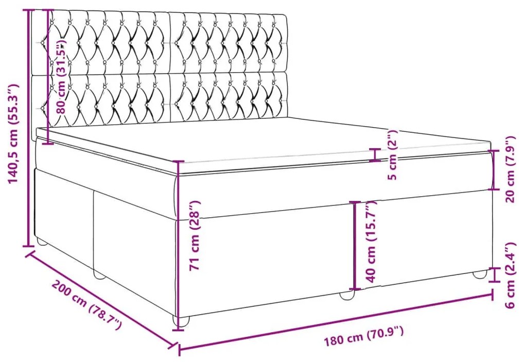 Κρεβάτι Boxspring με Στρώμα Μαύρο 180x200 εκ. Υφασμάτινο - Μαύρο