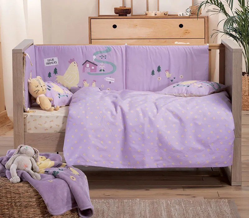 Σετ Βρεφικά Σεντόνια Κούνιας Piu Piu Lilac 2x(120×170) + 1x(30×40) Nef-Nef Homeware