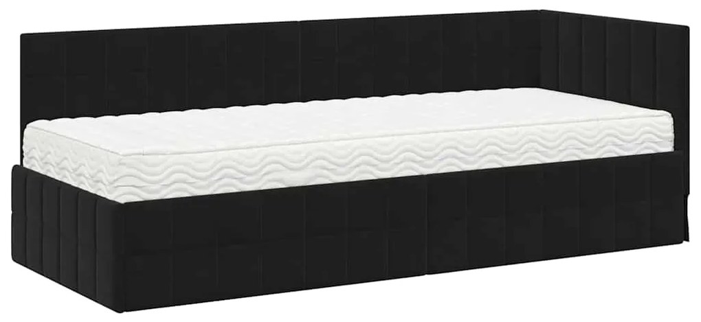vidaXL Κρεβάτι γωνίας με στρώμα με κεφαλάρι 2 pcs Μαύρο Βελούδο