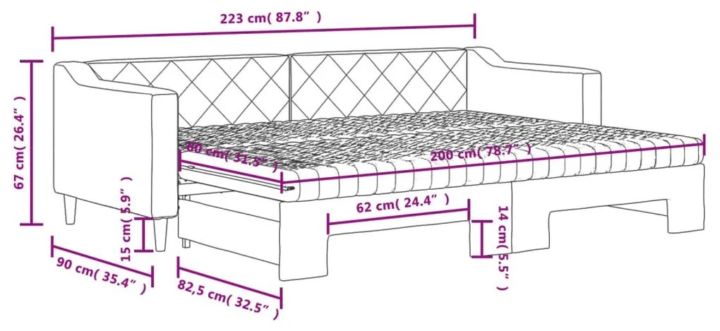 Καναπές Κρεβάτι Συρόμενος Ανοιχτό γκρι 80x200εκ Ύφασμα Στρώματα - Γκρι