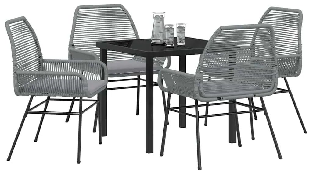 vidaXL Σέτ φαγητού για κήπο με μαξιλάρι 5 pcs Γκρι συνθετικό ρατάν