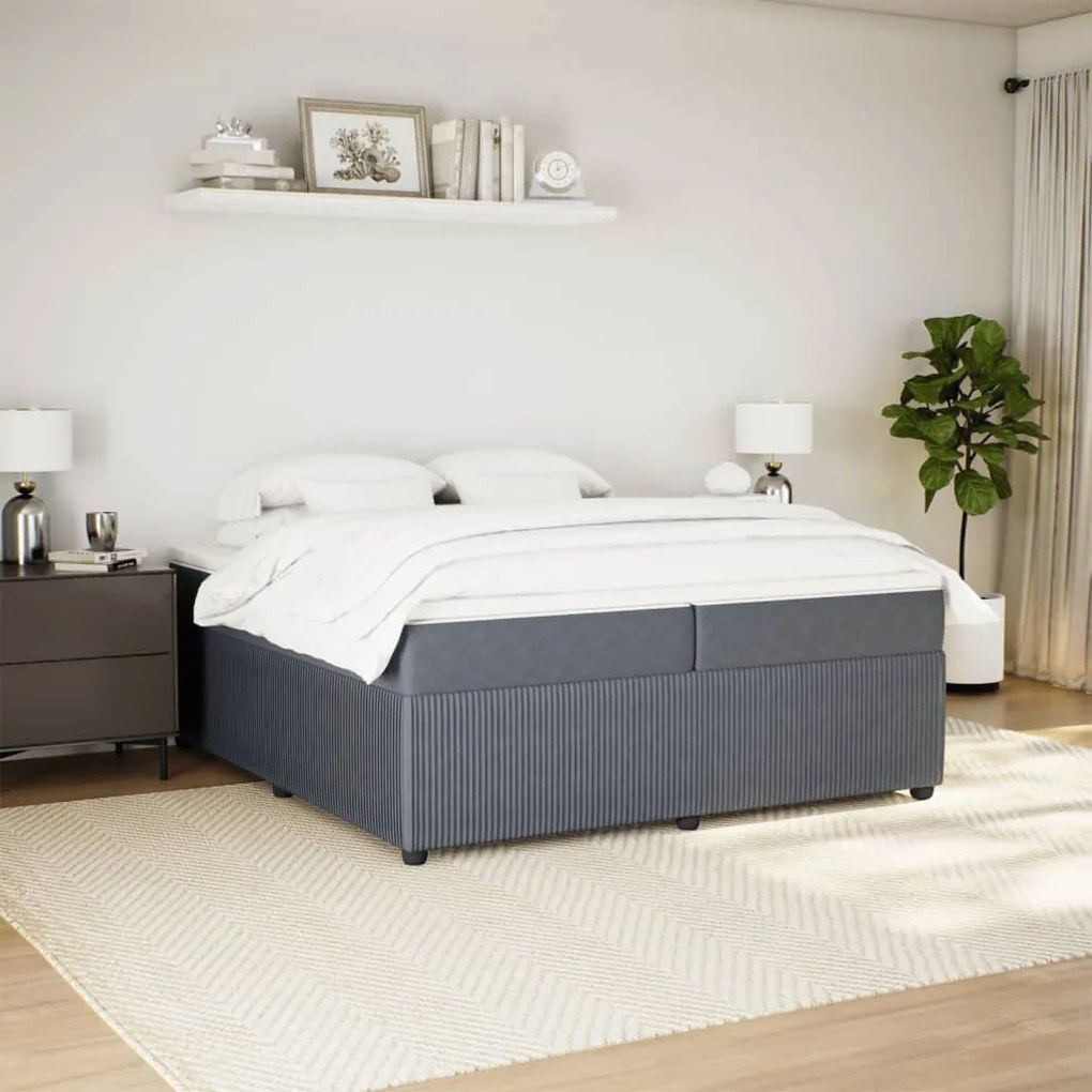 vidaXL Κρεβάτι Boxspring με Στρώμα Σκούρο Γκρι 200x200 εκ. Βελούδινο