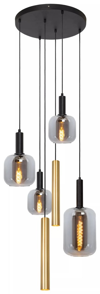 Φωτιστικό Κρεμαστό Lucide 45494-16-96 JOANET Tube Χρυσό Χρώμα (Gold Coloured)|Μαύρο Ματ (Black Mat)