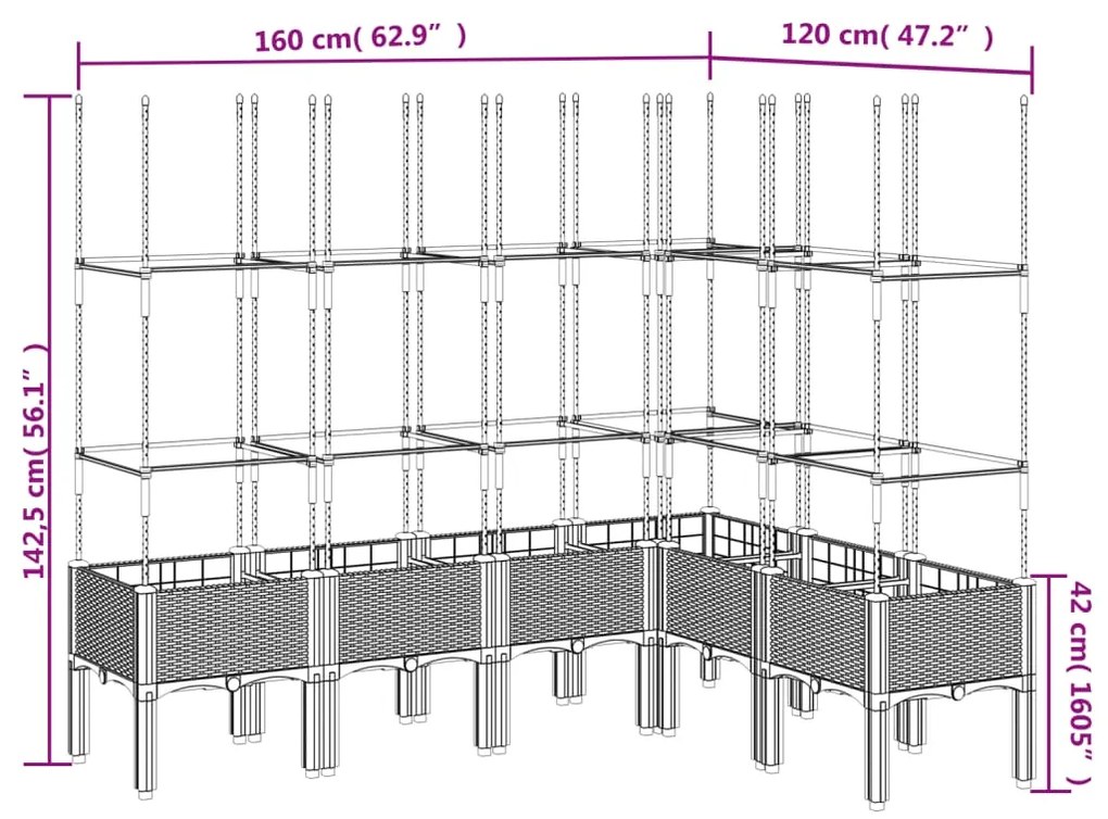 Ζαρντινιέρα Κήπου με Καφασωτό Λευκή 160x120x142,5 εκ. από PP - Λευκό