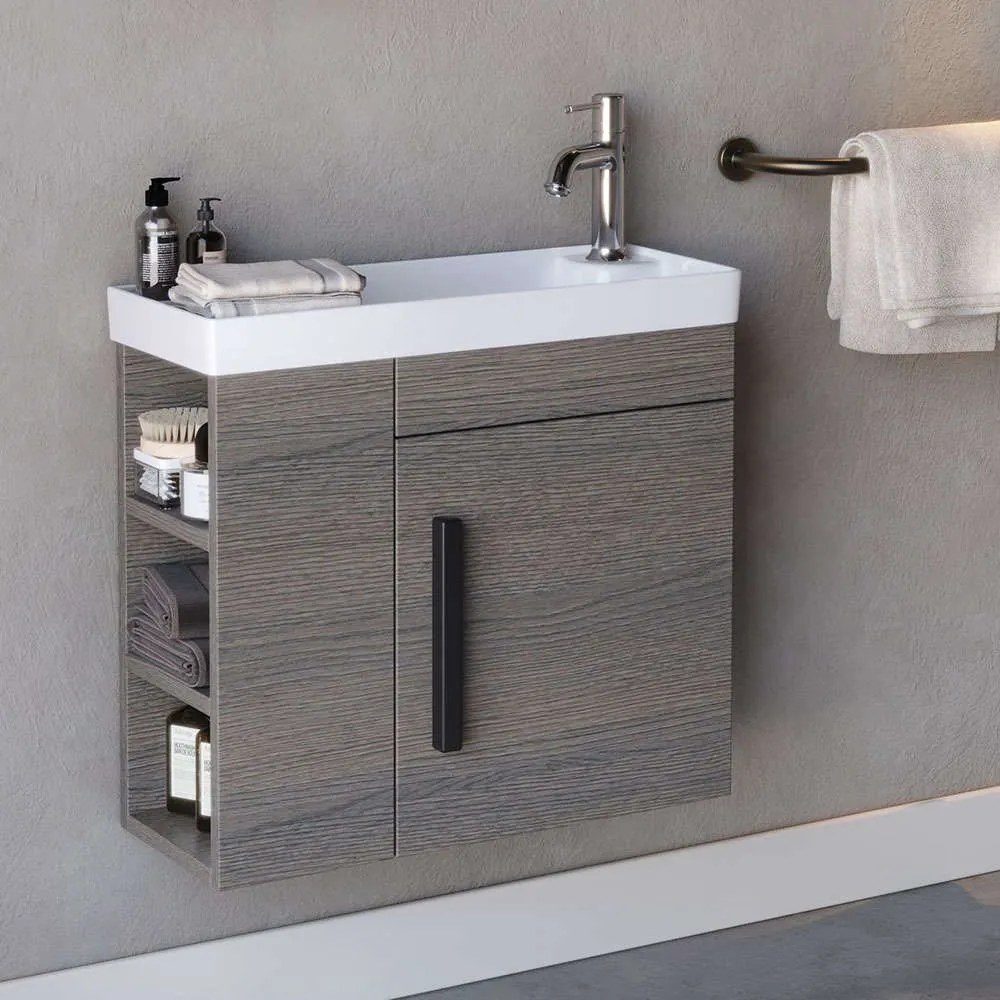 Έπιπλο Μπάνιου Πάγκος Με Νιπτήρα Sahra S3BSAH060ANO 60x22x55cm Anthracite Πορσελάνη,Mdf