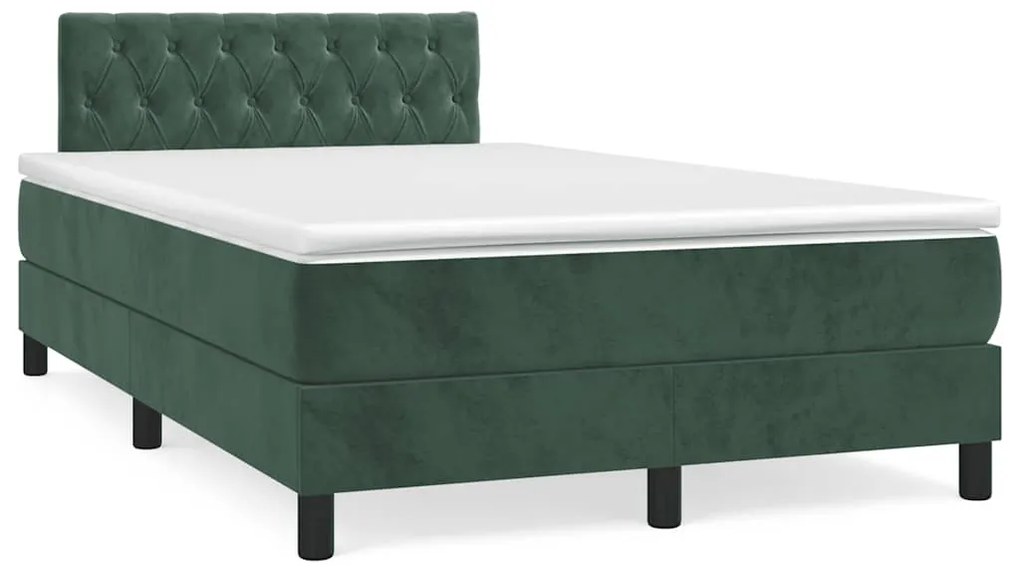 vidaXL Κρεβάτι Boxspring με Στρώμα &amp; LED Σκ. Πράσινο 120x190εκ Βελούδο