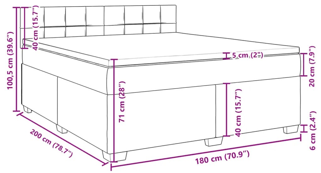 Κρεβάτι Boxspring με Στρώμα Κρεμ 180x200 εκ. Υφασμάτινο - Κρεμ