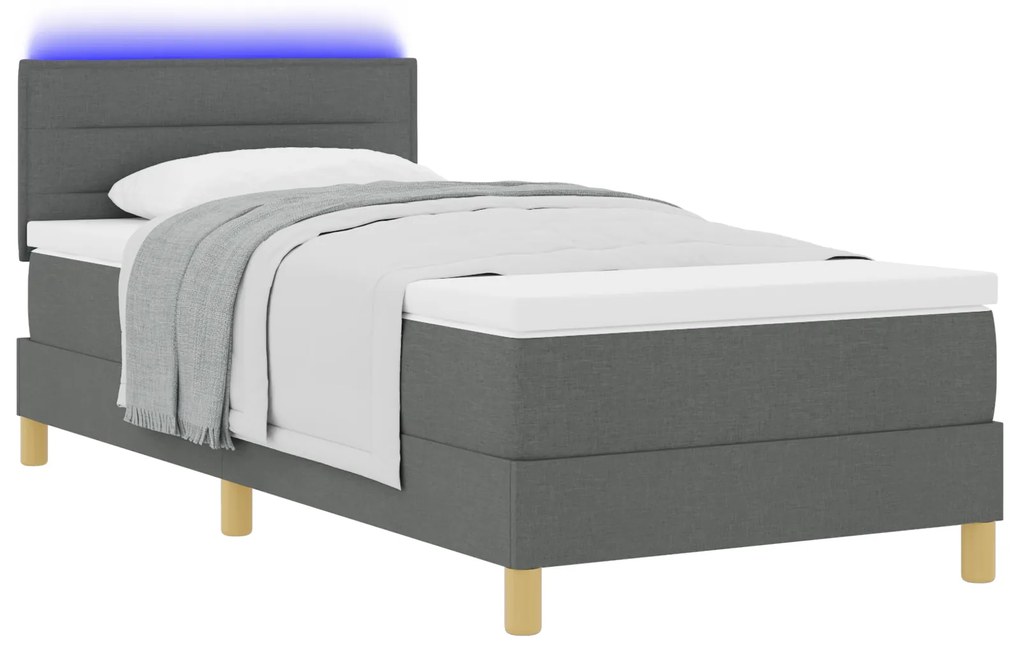 vidaXL Κρεβάτι με βαλίτσα και στρώμα & LED Σκούρο Γκρι 90x190 εκ. Ύφασμα