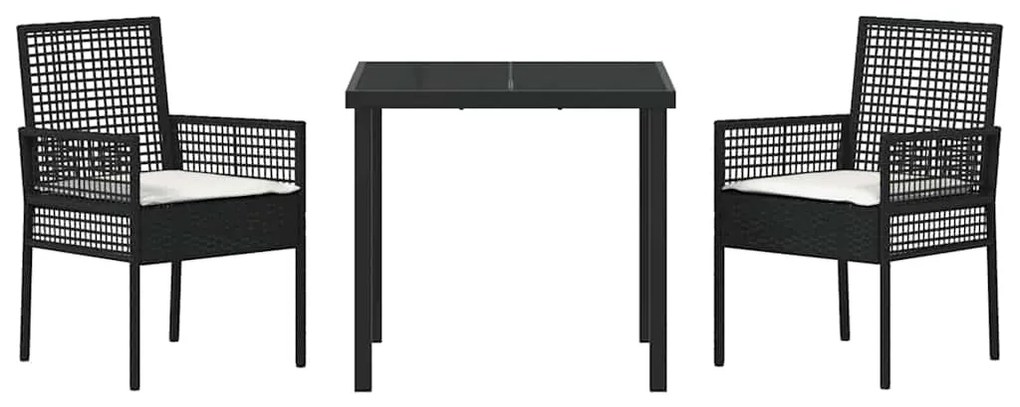 vidaXL Σέτ φαγητού για κήπο με μαξιλάρι 3 pcs Μαύρο συνθετικό ρατάν