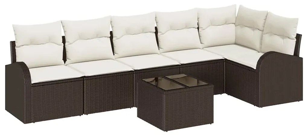 vidaXL Σετ Καναπέ Κήπου με μαξιλάρι 7 pcs Καφέ Πολυ ράταν