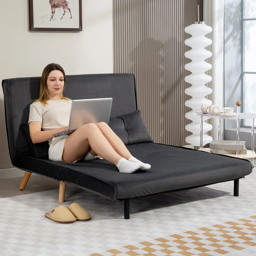 HOMCOM Καναπές-Κρεβάτι 2 Θέσεων, Μετατρέψιμος σε Κρεβάτι, Ρυθμιζόμενη Πλάτη, Υφασμάτινη Επένδυση, Μεταλλικό Πλαίσιο, Γκρι