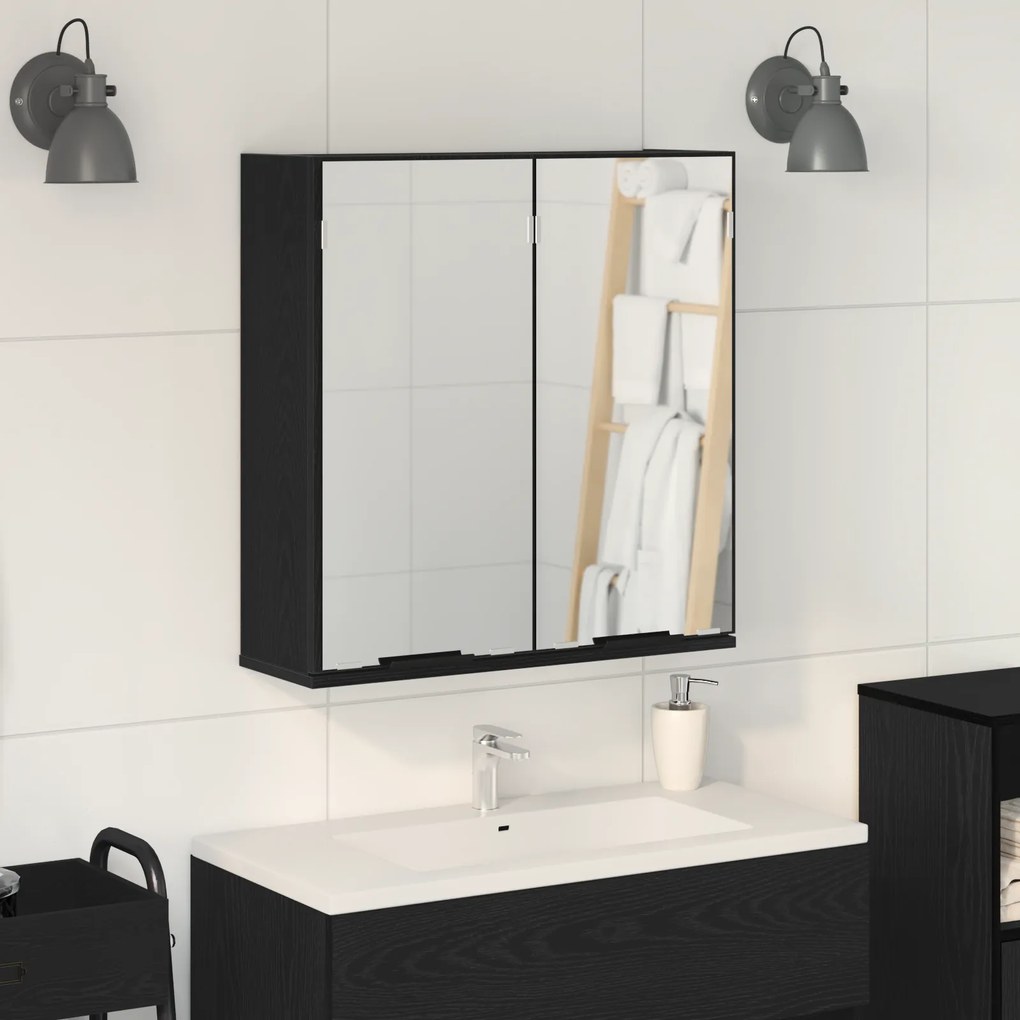 vidaXL Καθρέφτης μπάνιου  - Μαύρη βελανιδιά, 64x20x66,5 εκ, Κατασκευασμένος από επεξεργασμένο ξύλο