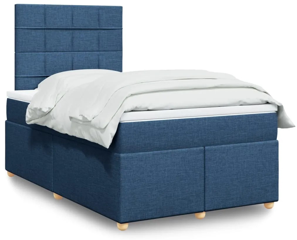 vidaXL Κρεβάτι Boxspring με Στρώμα Μπλε 120x200 εκ. Υφασμάτινο